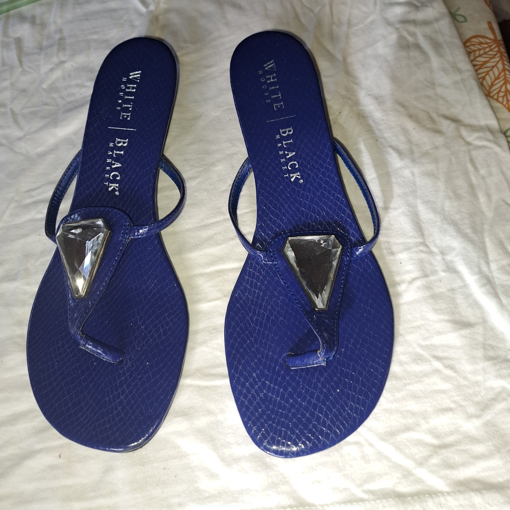 White Black Market Navy Sandals with Gem Accent